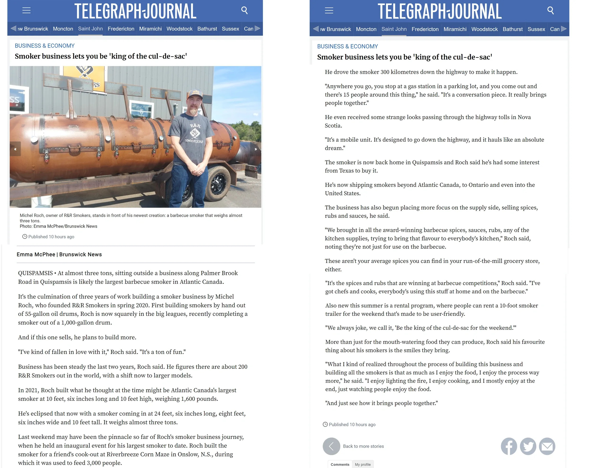 Local newspaper article featuring R&R Smokers' 1000-gallon tank smoker build